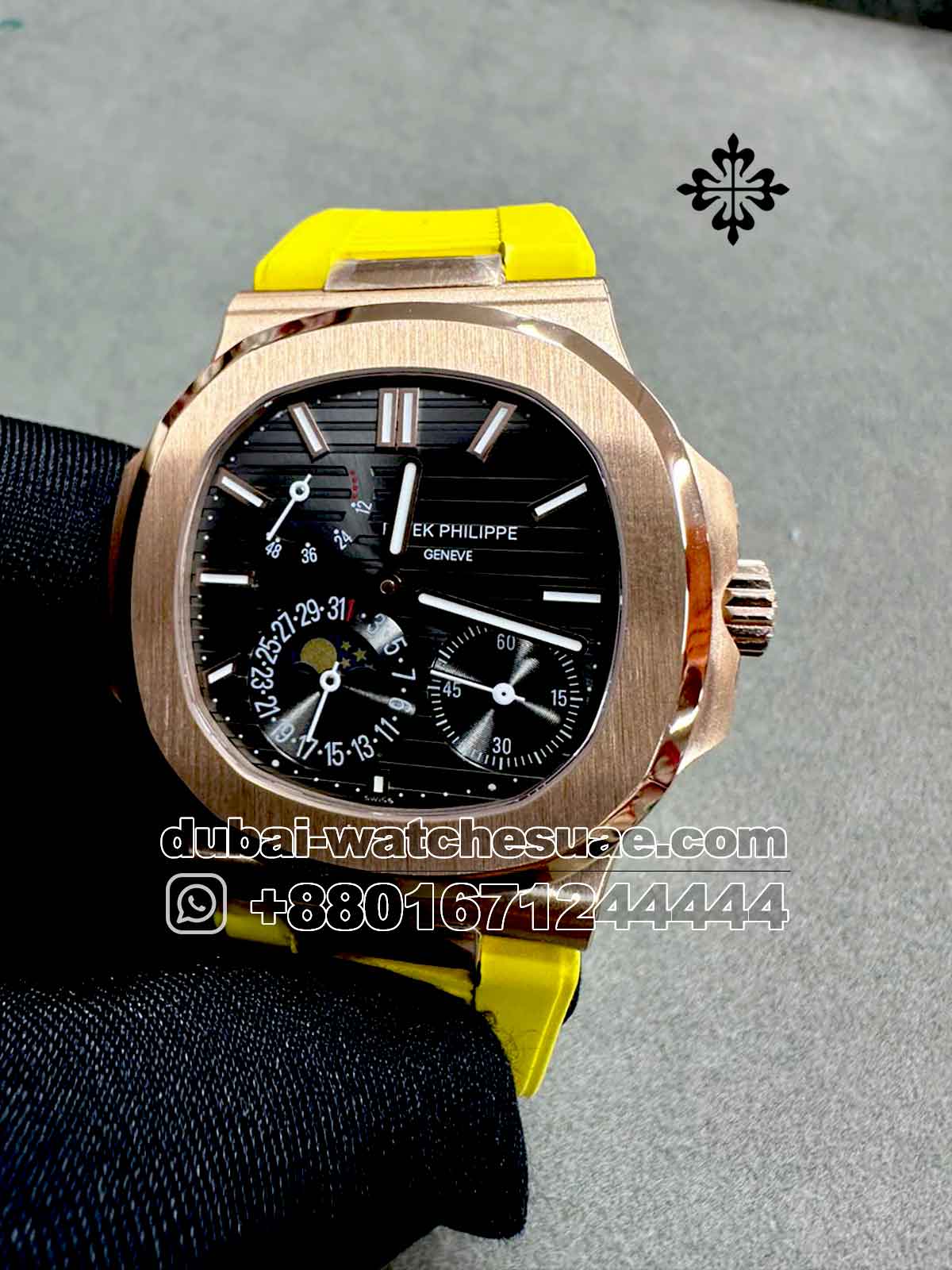 1-a-1-13.jpg Patek Philippe Nautilus 5712 Gray Dial With Yellow Rubber strap Copy - Image 1