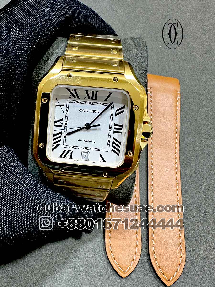 1-a-1-16.jpg Cartier De Santos White? Dial? With Golden Bracelet? Copy - Image 1