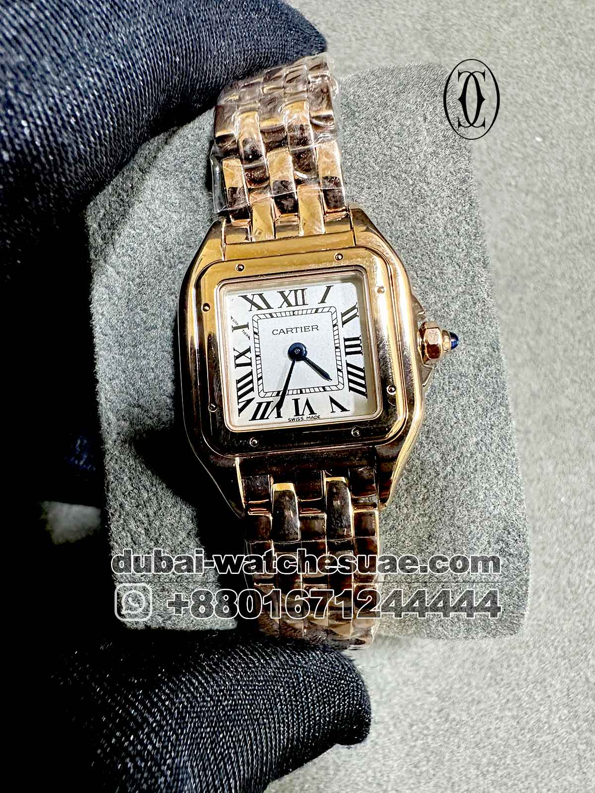 1-a-1-19.jpg Panthere De Cartier Rose Gold White Dial With Roman Numeric Copy - Image 1