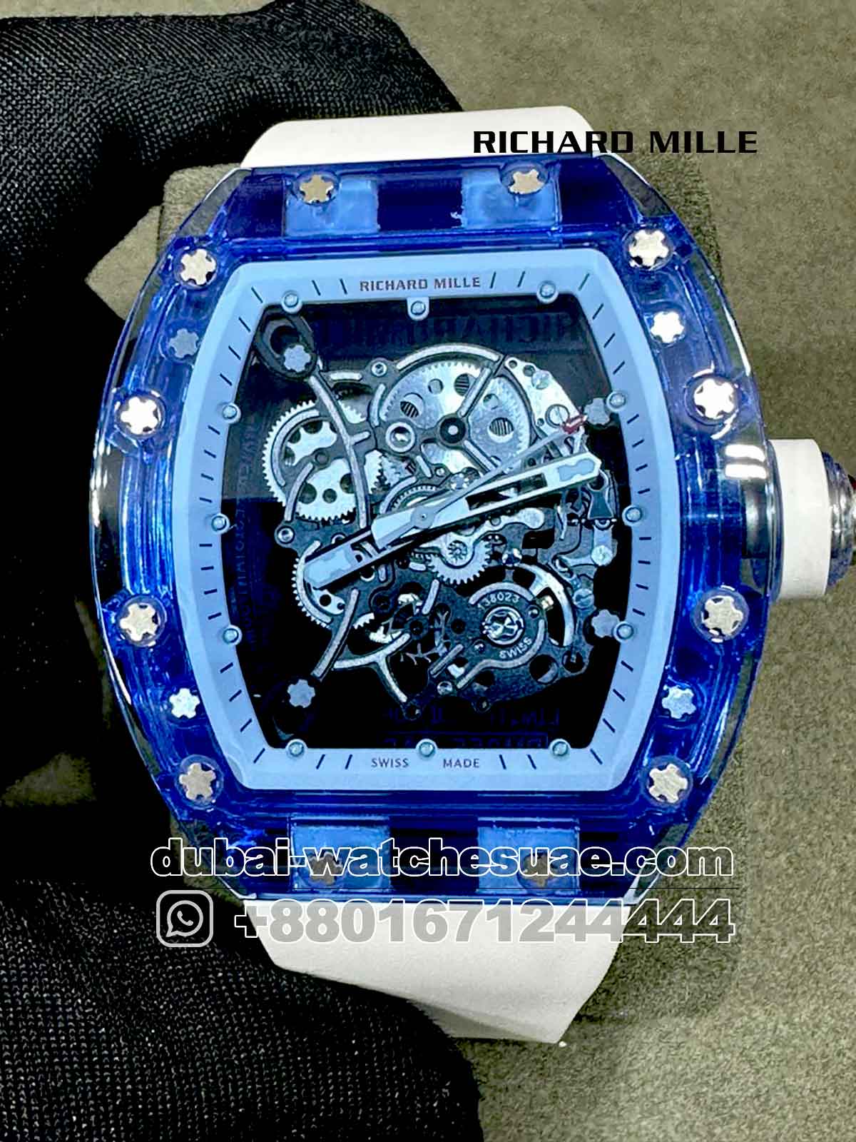 1-a-1-3.jpg Richard Mille? Bubba 055 Blue Sapphire White Strap Copy - Image 1