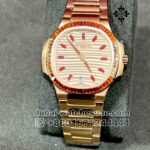 Patek Philippe Nautilus Self Winding 7118/1300 R? Two  Tone Stoned Bezel Everrose Dial and Rose Gold Bracelet