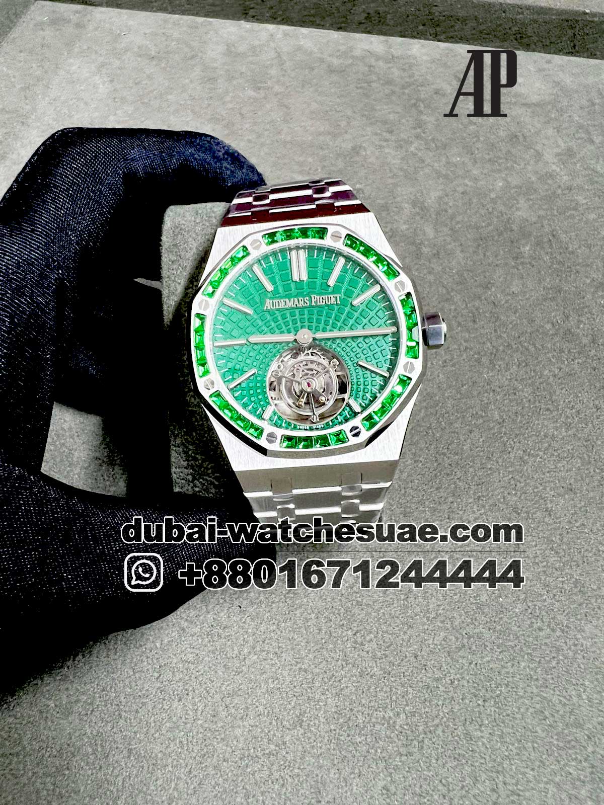 1-a-10.jpg Audemars Piguet Tourbillon Green Diamond Ref 26532IC.EE.1220TI.01 Green Dial Wilth Green Stoned Bezel Stainless Steel - Image 1