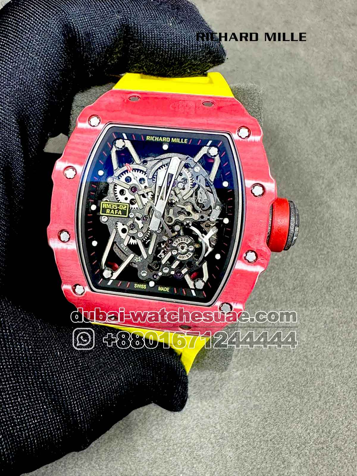 1-a-20.jpg Richard Mille Rafa RM 35-02 Tourbillon Super Slim? Red Bezel with Yellow Rubber Strap Copy - Image 1