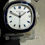 Patek Philippe Nautilus 5711 Steel with custom White Dial Blue Zircon? Bezel Copy