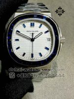 Patek Philippe Nautilus 5711 Steel with custom White Dial Blue Zircon? Bezel Copy