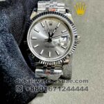 Rolex Day Date 41 mm Gray Dial Flutted Bezel with Silver Bracelet Copy