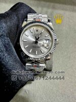 Rolex Day Date 41 mm Gray Dial Flutted Bezel with Silver Bracelet Copy