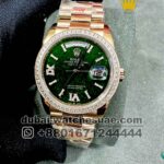 Rolex 36 mm Day Date Green face With Roman Numeral Stoned Bezel President Bracelet Copy