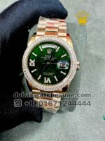 Rolex 36 mm Day Date Green face With Roman Numeral Stoned Bezel President Bracelet Copy