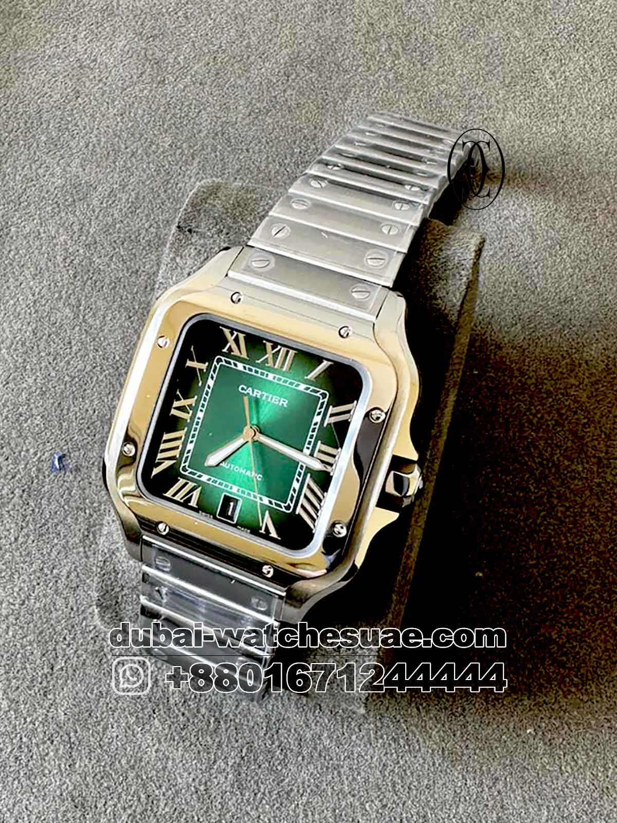 1-a-3-8.jpg Cartier De Santos Green Dial Copy Watch with Roman Numeric 39.8 mm - Image 1