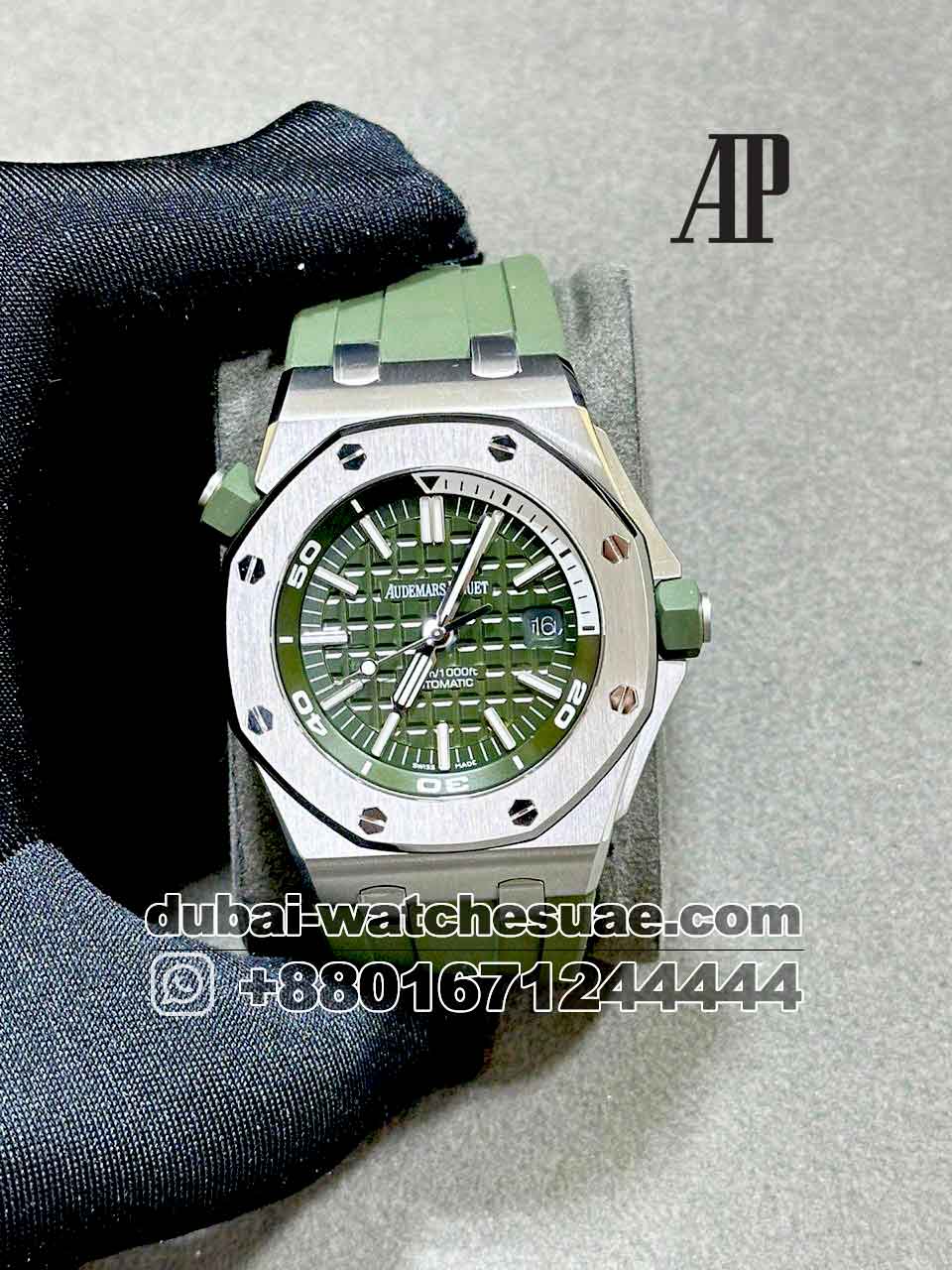 1-a-4-5.jpg Audemars Piguet Royal Oak Offshore Diver 41 mm Green Dial With Green Rubber Strap Copy - Image 1