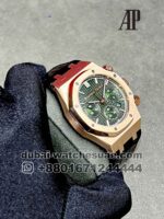 Audemars Piguet Royal Oak Chrono Olive Green Dial Rose Gold Bezel Black Leather Strap - Image 4