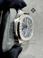 Patek Philippe Nautilus 5712 Gray Dial Stoned Bezel with Black Leather Strap Copy - Image 2