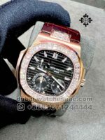 Patek Philippe Nautilus 5712 Gray Dial Stoned Bezel with Brown Leather Strap - Image 2