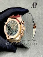 Audemars Piguet Royal Oak Chrono Olive Green Dial Rose Gold Bezel Black Leather Strap - Image 5