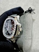 Patek Philippe Nautilus 5712 Gray Dial Stoned Bezel with Black Leather Strap Copy - Image 3