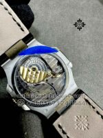Patek Philippe Nautilus 5712 Gray Dial Stoned Bezel with Black Leather Strap Copy - Image 4