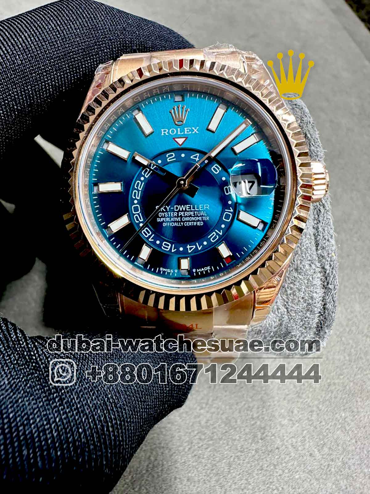 10-a-1-3.jpg Rolex Oyster Sky-Dweller Steel Dial 42 mm Rose gold With Blue Dial Copy - Image 1