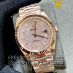 Rolex 40? mm Day Date Rose Gold Stoned Dial With White Stoned Numeric and Flutted Bezel Copy