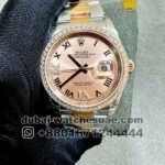 Rolex 36 mm Date Just Rose Gold? Dial Roman Numeric With? Stoned Rose Gold? lined Bezel Copy