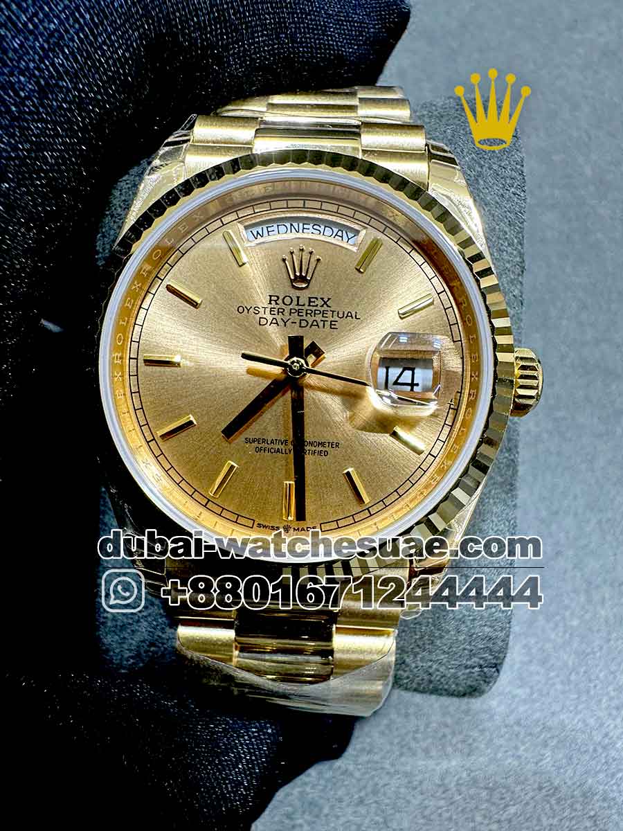 10-a-9.jpg Rolex Day Date 36 mm Golden? Dial and Flutted? Bezel with President Bracelet? Copy - Image 1