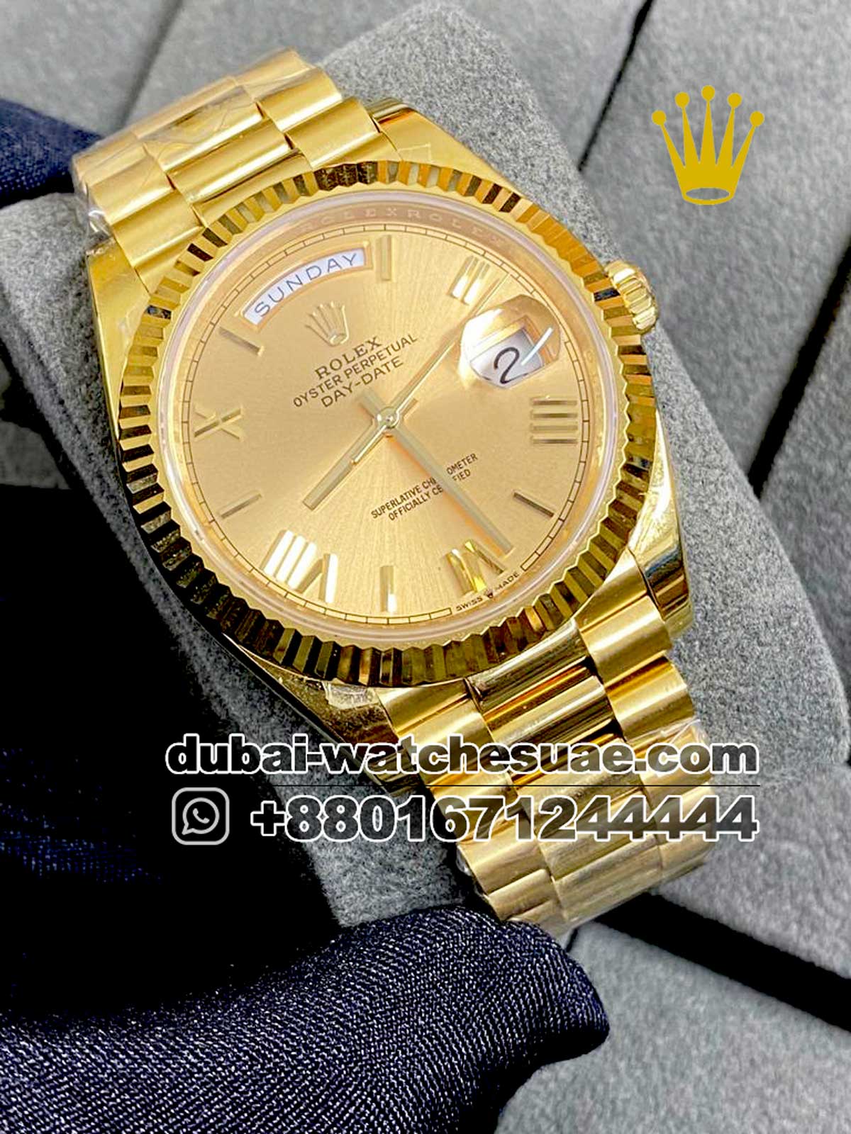103.1-1.jpg Rolex Day date 40 mm yellow gold dial with romanic number - Image 1