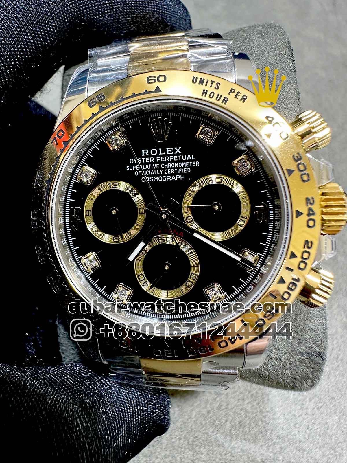 11-a-1-4.jpg Rolex Cosmograph Daytona 40 mm Black? dial With Stoned Numeric With Two Tone Bracelet Copy - Image 1