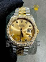 Rolex 36 mm Date Just? Gold? ?Dial Roman Numeric With? Stoned? Gold? lined Bezel Two Tone Jubilee Copy
