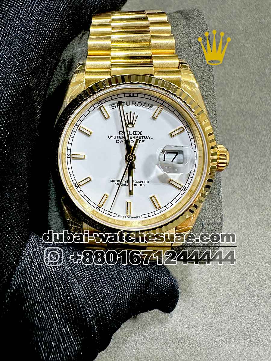11-a-8.jpg Rolex Day Date 36 mm White? Dial and Flutted? Bezel with President Bracelet Copy - Image 1