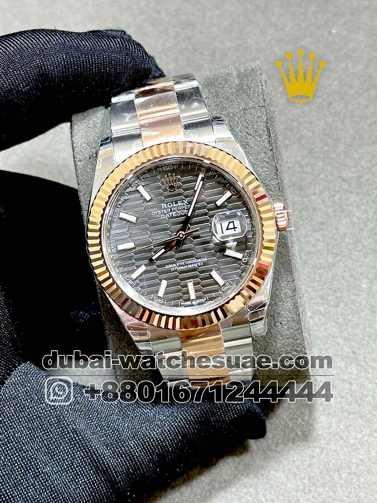 12-a-8.jpg Rolex 41? mm Date Just? Rose Gold Gray Dial and? Flutted Bezel With? Two Tone Oyster Bracelet Copy - Image 1