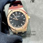 AUDEMARS PIGUET ROYAL OAK 41MM  Ref. 15500OR.OO.D002CR.01  Black Dial Gold Bezel With Black Leather Strap