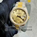 Rolex 36 mm Date Just Golden Dial? With Roman Nemeric Stoned Bezel? Two Tone Oyster? Bracelet Copy