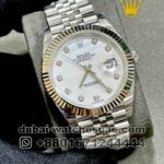 Rolex 41? mm Date Just? White Mother Of Pearl Dial and? Stonned Numeric Flutted Bezel With? ?Jubilee Bracelet