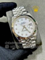 Rolex 41? mm Date Just? White Mother Of Pearl Dial and? Stonned Numeric Flutted Bezel With? ?Jubilee Bracelet