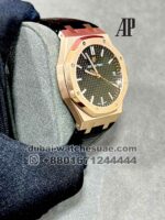 AUDEMARS PIGUET ROYAL OAK 41MM  Ref. 15500OR.OO.D002CR.01  Black Dial Gold Bezel With Black Leather Strap - Image 3