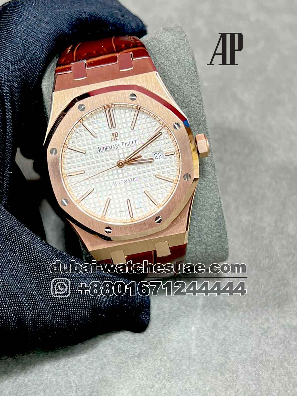14-a-3.jpg AUDEMARS PIGUET ROYAL OAK Rose Gold White Dial Mens Watch Ref. 15400OR.OO.DO88CR.01 White Dial Rose Gold Bezel With Brown Leather Strap - Image 1
