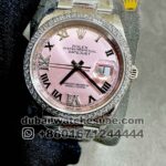 Rolex 36 mm Date Pink Dial? With Roman Nemeric Stoned Bezel? ?Oyster? Bracelet Copy