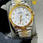 Rolex 41? mm Date Just? White Mother Of Pearl Dial Stonned Numeric Golden Flutted Bezel With? ?Two Tone Jubilee Bracelet Copy