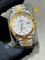 Rolex 41? mm Date Just? White Mother Of Pearl Dial Stonned Numeric Golden Flutted Bezel With? ?Two Tone Jubilee Bracelet Copy