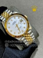Rolex 41? mm Date Just? White Mother Of Pearl Dial Stonned Numeric Golden Flutted Bezel With? ?Two Tone Jubilee Bracelet Copy - Image 2