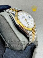 Rolex 41? mm Date Just? White Mother Of Pearl Dial Stonned Numeric Golden Flutted Bezel With? ?Two Tone Jubilee Bracelet Copy - Image 3