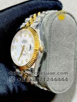 Rolex 41? mm Date Just? White Mother Of Pearl Dial Stonned Numeric Golden Flutted Bezel With? ?Two Tone Jubilee Bracelet Copy - Image 4