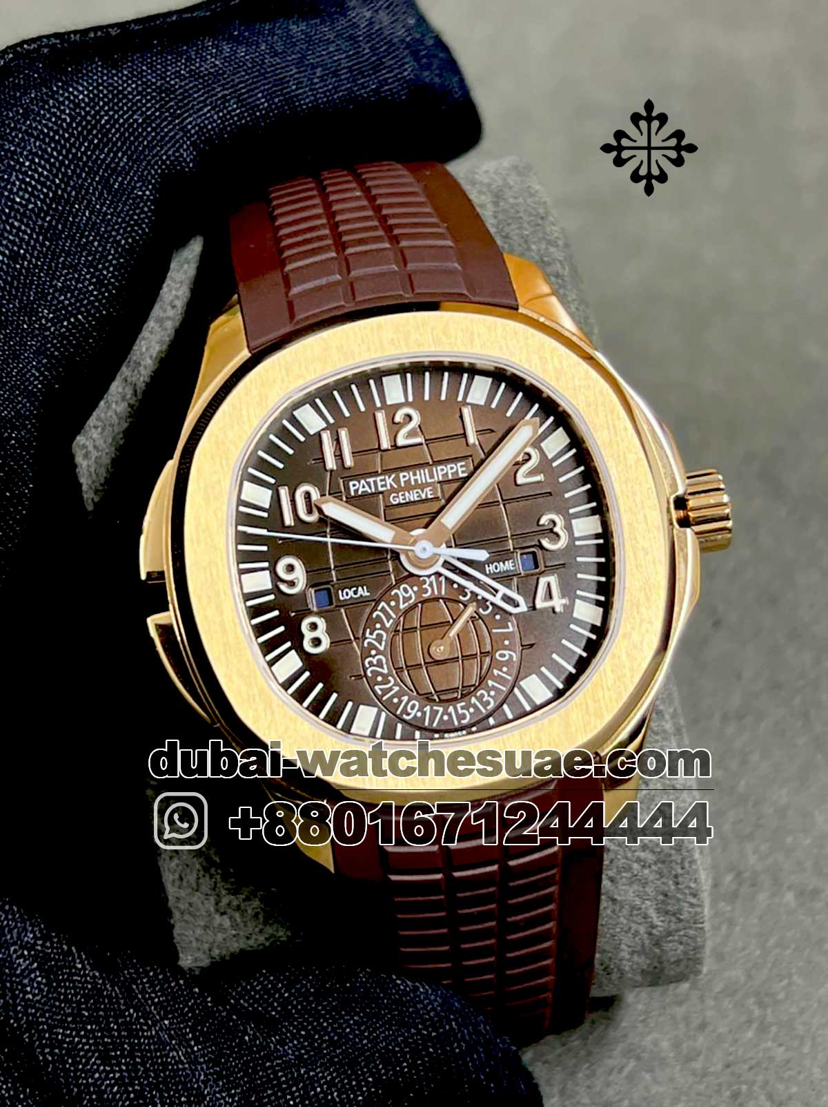 14.1.jpg Patek Philippe Aquanaut 5164 A Travel time Replica Super Clone Rosegold with Brown Rubber Strap - Image 1