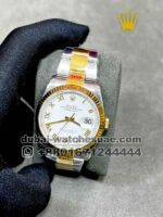 Rolex? 36 mm? Date just Two Tone White dial Roman Numeric with Golden flutted bezel