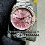 Rolex 31 mm Date Just  Pink Dial Plain Bezel With President Bracelet Copy