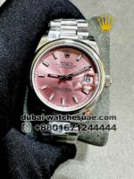 Rolex 31 mm Date Just  Pink Dial Plain Bezel With President Bracelet Copy