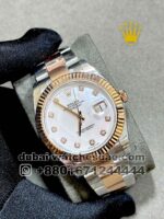 Rolex 41? mm Date Just? White Mother Of Pearl Dial Stonned Numeric Rose Gold Flutted Bezel With? ?Two Tone Jubilee Bracelet Copy