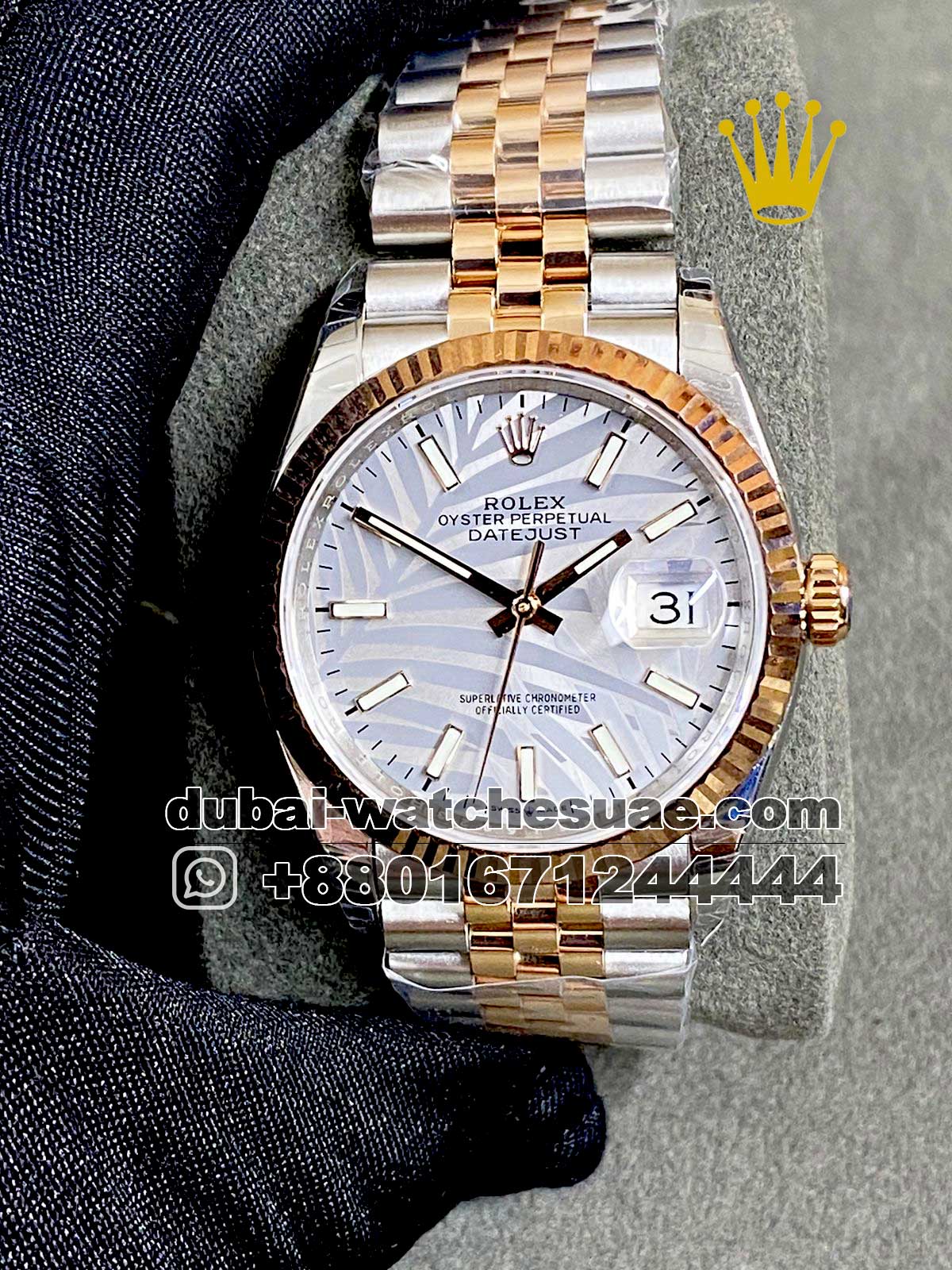 15.1-1.jpg Ladies Rolex 36mm DateJust Gray Face Rose Gold Flutted Bezel with Two-tone Jubilee Bracelet Watch: - Image 1