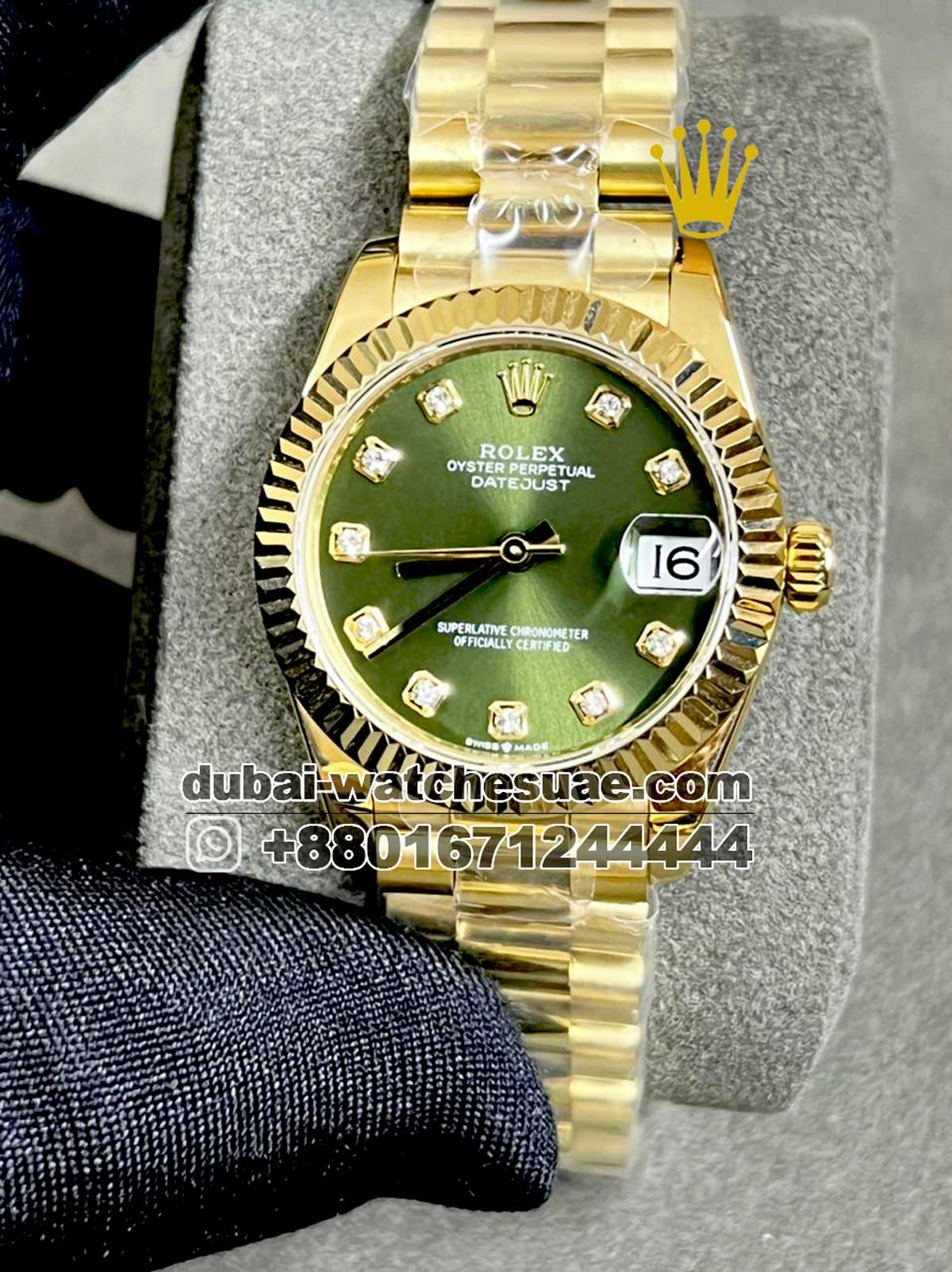 150.1.jpg Ladies Rolex 31mm Date Just Gold Olive: - Image 1