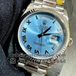 Rolex 36 mm Day date Ice Blue Dial Roman Numeric With? Flutted Bezel Copy